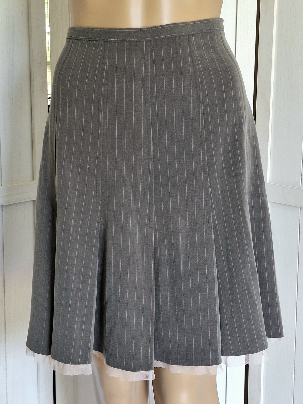 NWT VTG Bloomingdale's Aqua Gray Pink Pinstripe A-Line Pleated Skirt Made In USA